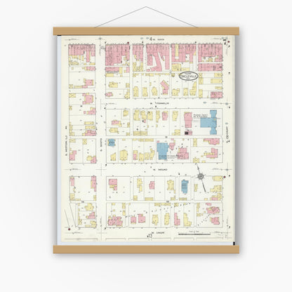 Old map wall art mockup — magnetic wood frame on white wall — Sanborn Fire Insurance Map from Circleville, Pickaway County, Ohio (1914), Sheet #0007