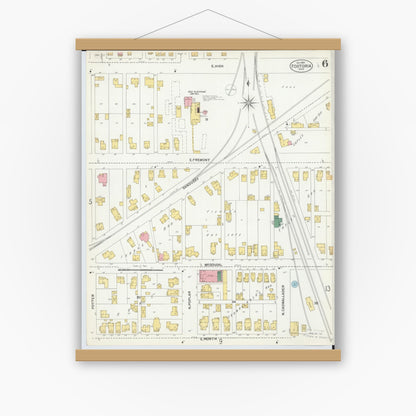 Old map wall art mockup — magnetic wood frame on white wall — Sanborn Fire Insurance Map from Fostoria, Seneca, Hancock, And Wood Counties, Ohio (1901), Sheet #0006