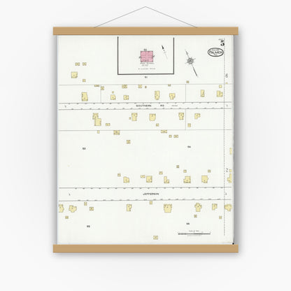 Old map wall art mockup — magnetic wood frame on white wall — Sanborn Fire Insurance Map from Palmer, Ellis County, Texas (1921), Sheet #0005