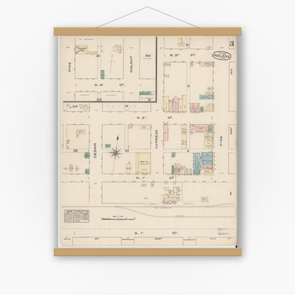 Old map wall art mockup — magnetic wood frame on white wall — Sanborn Fire Insurance Map from Abilene, Taylor County, Texas (1885), Sheet #0003