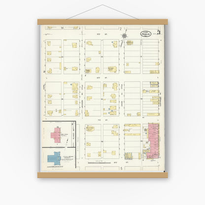 Old map wall art mockup — magnetic wood frame on white wall — Sanborn Fire Insurance Map from Hamlin, Jones County, Texas (1913), Sheet #0003