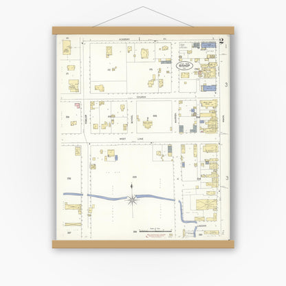 Old map wall art mockup — magnetic wood frame on white wall — Sanborn Fire Insurance Map from Bishop, Inyo County, California (1909), Sheet #0002