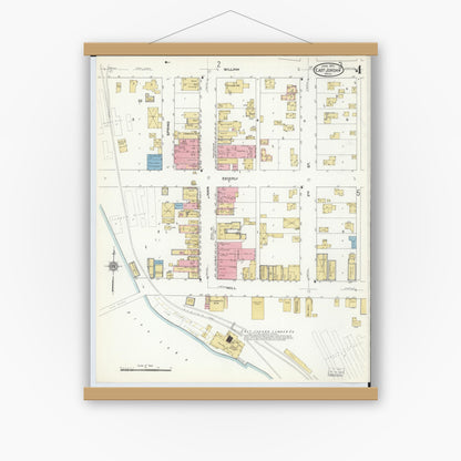 Old map wall art mockup — magnetic wood frame on white wall — Sanborn Fire Insurance Map from East Jordan, Charlevoix County, Michigan (1912), Sheet #0004