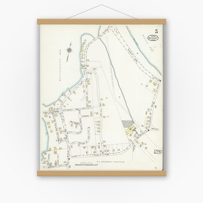 Old map wall art mockup — magnetic wood frame on white wall — Sanborn Fire Insurance Map from Nahant, Essex County, Massachusetts (1914), Sheet #0005