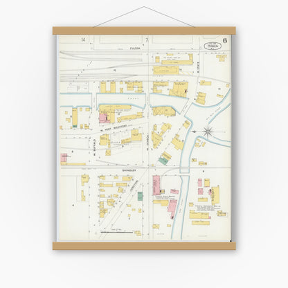 Old map wall art mockup — magnetic wood frame on white wall — Sanborn Fire Insurance Map from Ithaca, Tompkins County, New York (1904), Sheet #0006