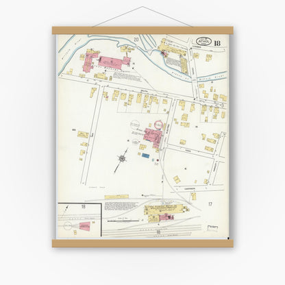 Old map wall art mockup — magnetic wood frame on white wall — Sanborn Fire Insurance Map from Athol, Worcester County, Massachusetts (1917), Sheet #0018