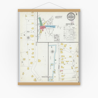 Old map wall art mockup — magnetic wood frame on white wall — Sanborn Fire Insurance Map from Northport, Suffolk County, New York (1902), Sheet #0001