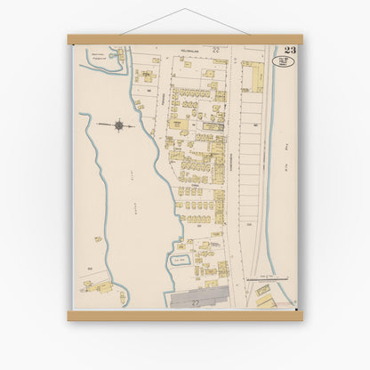 Old map wall art mockup — magnetic wood frame on white wall — Sanborn Fire Insurance Map from Hilo, Hawaii County, Hawaii (1921), Sheet #0023