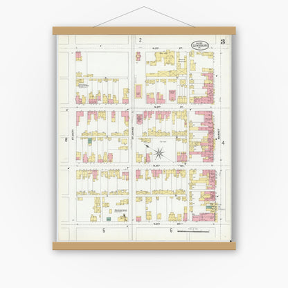 Old map wall art mockup — magnetic wood frame on white wall — Sanborn Fire Insurance Map from Lewisburg, Union County, Pennsylvania (1901), Sheet #0003