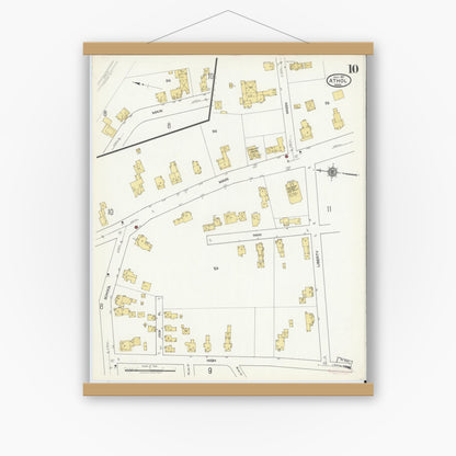Old map wall art mockup — magnetic wood frame on white wall — Sanborn Fire Insurance Map from Athol, Worcester County, Massachusetts (1917), Sheet #0010