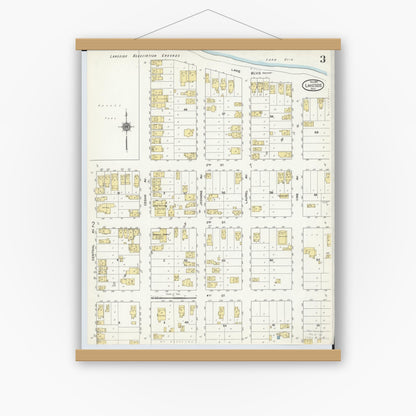 Old map wall art mockup — magnetic wood frame on white wall — Sanborn Fire Insurance Map from Lakeside, Ottawa County, Ohio (1910), Sheet #0003