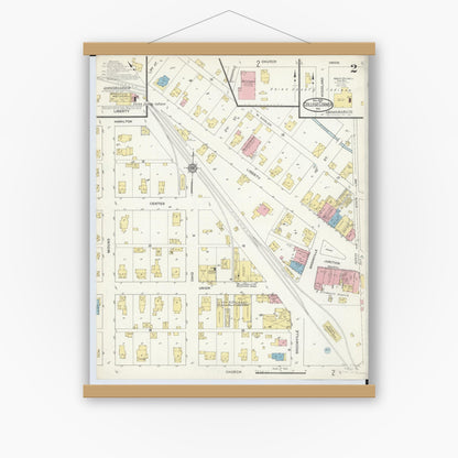 Old map wall art mockup — magnetic wood frame on white wall — Sanborn Fire Insurance Map from College Corner, Preble And Butler, Ohio (1914), Sheet #0002