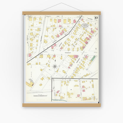 Old map wall art mockup — magnetic wood frame on white wall — Sanborn Fire Insurance Map from Tiffin, Seneca County, Ohio (1908), Sheet #0010