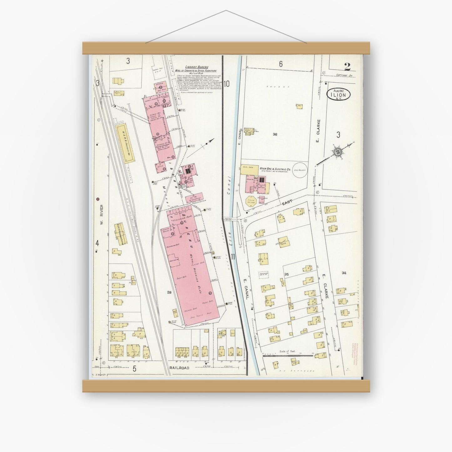 Old map wall art mockup — magnetic wood frame on white wall — Sanborn Fire Insurance Map from Ilion, Herkimer County, New York (1912) - Complete Map Set