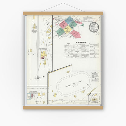 Old map wall art mockup — magnetic wood frame on white wall — Sanborn Fire Insurance Map from Hicksville, Defiance County, Ohio (1899), Sheet #0001