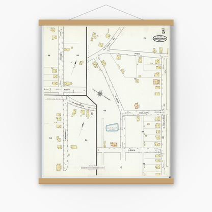 Old map wall art mockup — magnetic wood frame on white wall — Sanborn Fire Insurance Map from Montgomery, Lycoming County, Pennsylvania (1920), Sheet #0005