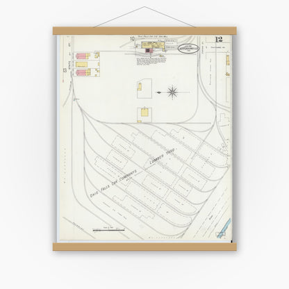 Old map wall art mockup — magnetic wood frame on white wall — Sanborn Fire Insurance Map from Jeffersonville, Clark County, Indiana (1898), Sheet #0012