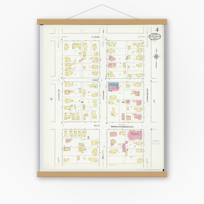 Old map wall art mockup — magnetic wood frame on white wall — Sanborn Fire Insurance Map from Ypsilanti, Washtenaw County, Michigan (1916), Sheet #0004
