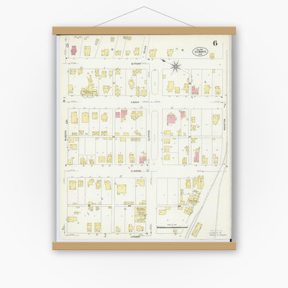 Old map wall art mockup — magnetic wood frame on white wall — Sanborn Fire Insurance Map from Saint Marys, Auglaize County, Ohio (1907), Sheet #0006
