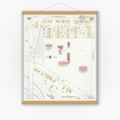 Old map wall art mockup — magnetic wood frame on white wall — Sanborn Fire Insurance Map from Elyria, Lorain County, Ohio (1925), Sheet #0033