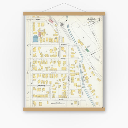 Old map wall art mockup — magnetic wood frame on white wall — Sanborn Fire Insurance Map from Carbondale, Lackawanna County, Pennsylvania (1903), Sheet #0002