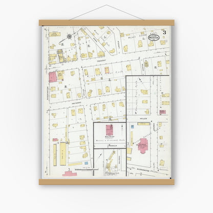 Old map wall art mockup — magnetic wood frame on white wall — Sanborn Fire Insurance Map from Morton, Tazewell County, Illinois (1918), Sheet #0003