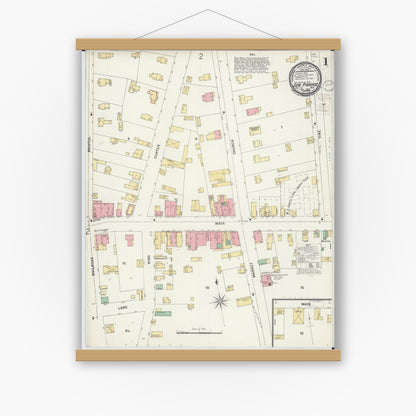 Old map wall art mockup — magnetic wood frame on white wall — Sanborn Fire Insurance Map from Sun Prairie, Dane County, Wisconsin (1899) - Complete Map Set