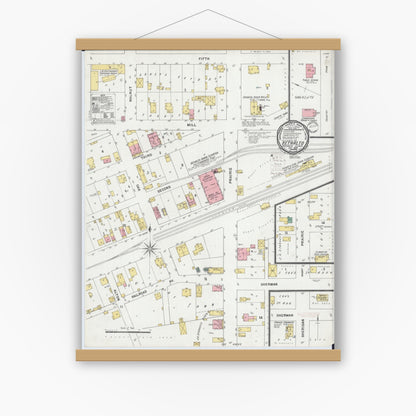 Old map wall art mockup — magnetic wood frame on white wall — Sanborn Fire Insurance Map from Bethalto, Madison County, Illinois (1899), Sheet #0001