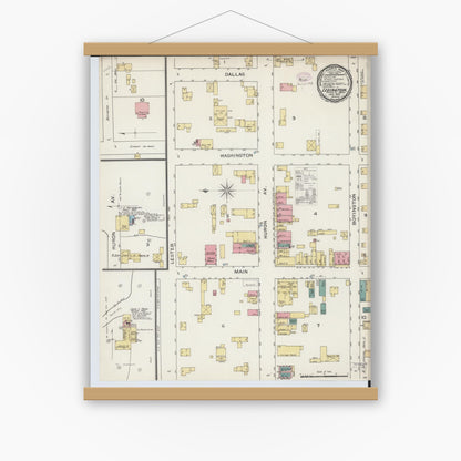 Old map wall art mockup — magnetic wood frame on white wall — Sanborn Fire Insurance Map from Lexington, Sanilac County, Michigan (1893), Sheet #0001
