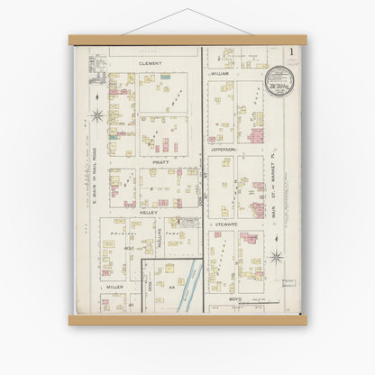 Old map wall art mockup — magnetic wood frame on white wall — Sanborn Fire Insurance Map from De Soto, Jefferson County, Missouri (1886) - Complete Map Set