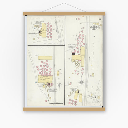 Old map wall art mockup — magnetic wood frame on white wall — Sanborn Fire Insurance Map from Toronto, Jefferson County, Ohio (1897), Sheet #0005