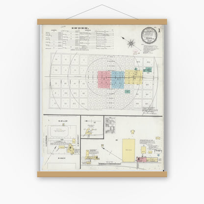 Old map wall art mockup — magnetic wood frame on white wall — Sanborn Fire Insurance Map from Ennis, Ellis County, Texas (1896) - Complete Map Set