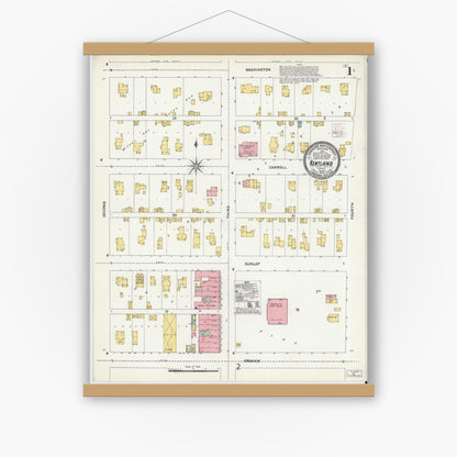 Old map wall art mockup — magnetic wood frame on white wall — Sanborn Fire Insurance Map from Kentland, Newton County, Indiana (1905) - Complete Map Set