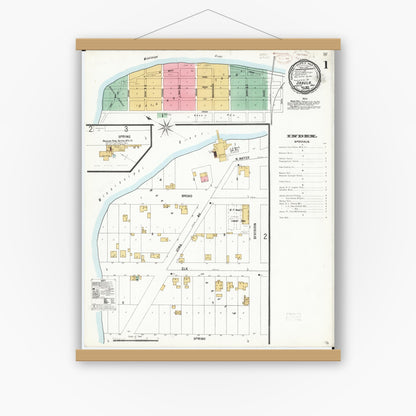 Old map wall art mockup — magnetic wood frame on white wall — Sanborn Fire Insurance Map from Sabula, Jackson County, Iowa (1899), Sheet #0001