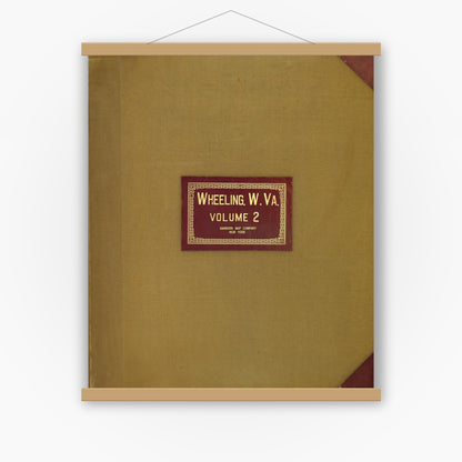 Old map wall art mockup — magnetic wood frame on white wall — Sanborn Fire Insurance Map from Wheeling, Ohio County, West Virginia (1951), Sheet #0001