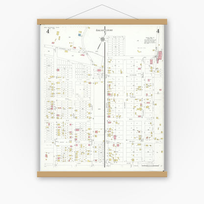 Old map wall art mockup — magnetic wood frame on white wall — Sanborn Fire Insurance Map from New Richmond, Clermont County, Ohio (1933), Sheet #0004