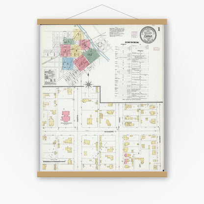 Old map wall art mockup — magnetic wood frame on white wall — Sanborn Fire Insurance Map from Carmi, White County, Illinois (1906) - Complete Map Set