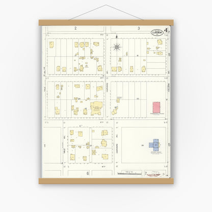 Old map wall art mockup — magnetic wood frame on white wall — Sanborn Fire Insurance Map from Claremont, Los Angeles County, California (1909), Sheet #0004