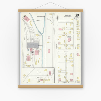 Old map wall art mockup — magnetic wood frame on white wall — Sanborn Fire Insurance Map from Ironton, Lawrence County, Ohio (1909), Sheet #0034