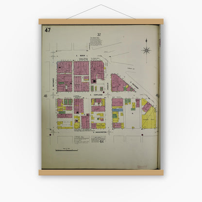 Old map wall art mockup — magnetic wood frame on white wall — Sanborn Fire Insurance Map from Jackson, Jackson County, Michigan (1907), Sheet #0047