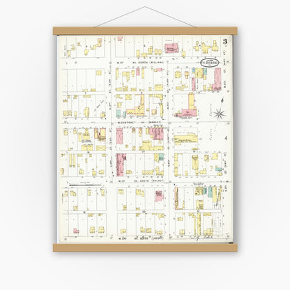 Old map wall art mockup — magnetic wood frame on white wall — Sanborn Fire Insurance Map from Fort Dodge, Webster County, Iowa (1896), Sheet #0003