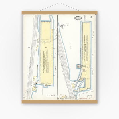 Old map wall art mockup — magnetic wood frame on white wall — Sanborn Fire Insurance Map from Crockett, Contra Costa County, California (1899), Sheet #0013