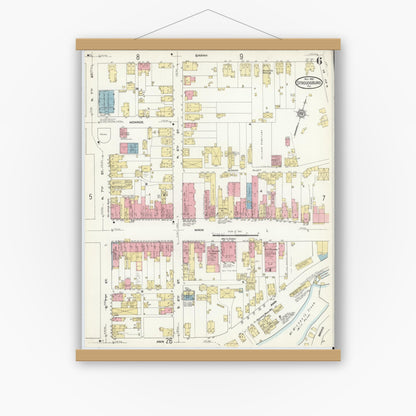 Old map wall art mockup — magnetic wood frame on white wall — Sanborn Fire Insurance Map from Stroudsburg, Monroe County, Pennsylvania (1912), Sheet #0006