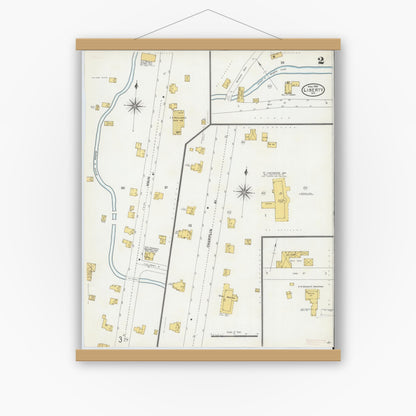 Old map wall art mockup — magnetic wood frame on white wall — Sanborn Fire Insurance Map from Liberty, Sullivan County, New York (1904), Sheet #0002