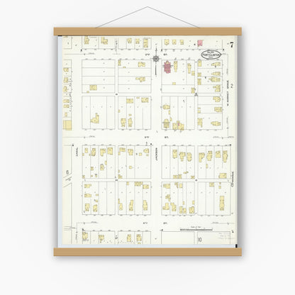 Old map wall art mockup — magnetic wood frame on white wall — Sanborn Fire Insurance Map from Port Clinton, Ottawa County, Ohio (1910), Sheet #0007