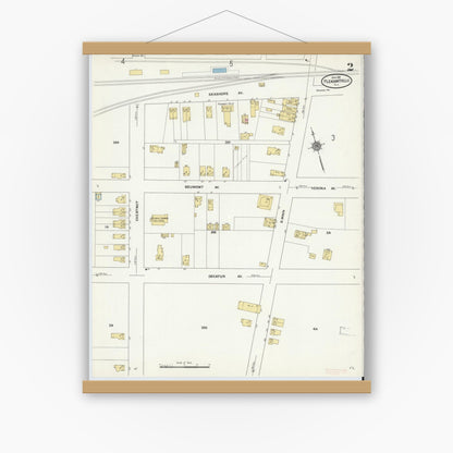 Old map wall art mockup — magnetic wood frame on white wall — Sanborn Fire Insurance Map from Pleasantville, Atlantic County, New Jersey (1911), Sheet #0002