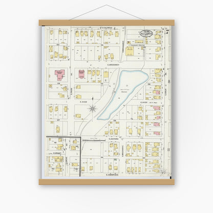 Old map wall art mockup — magnetic wood frame on white wall — Sanborn Fire Insurance Map from Alliance, Stark County, Ohio (1898), Sheet #0007