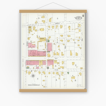Old map wall art mockup — magnetic wood frame on white wall — Sanborn Fire Insurance Map from Nacogdoches, Nacogdoches County, Texas (1900), Sheet #0002