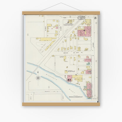 Old map wall art mockup — magnetic wood frame on white wall — Sanborn Fire Insurance Map from Findlay, Hancock County, Ohio (1895), Sheet #0008