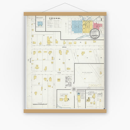 Old map wall art mockup — magnetic wood frame on white wall — Sanborn Fire Insurance Map from Granbury, Hood County, Texas (1898) - Complete Map Set